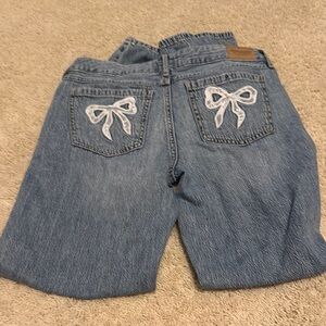 Blue Denim Jeans with Bow Detail